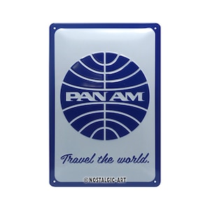 Nostalgic-Art Targa in metallo retrò, 20 x 30 cm, "Pan Am - Viaggia per il mondo", idea regalo per gli appassionati di viaggi, in metallo, design vintage