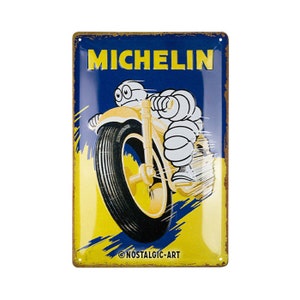 Nostalgic-Art Targa in metallo retrò, 20 x 30 cm, "Michelin - Motorcycle Bibendum", idea regalo per gli appassionati di motori, in metallo, design vintage