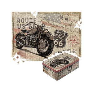 Nostalgic-Art Retro Puzzle 1000 piezas, 68 x 48 cm, Ruta 66 - Mapa de bicicletas - idea de regalo para los fanáticos de América, en lata de metal vintage para regalo