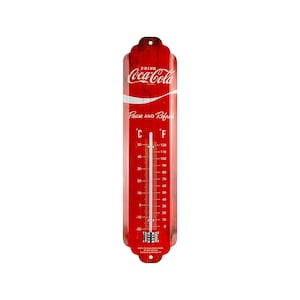 Nostalgic-Art wall thermometer approx. 3 x 11 in Coca-Cola - Logo Red Wave wall decor retro gift for retro fans, workshop decor, OLP
