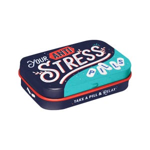 Anti Stress Pills Retro-Pillendose aus Stahlblech, 6 x 4 cm