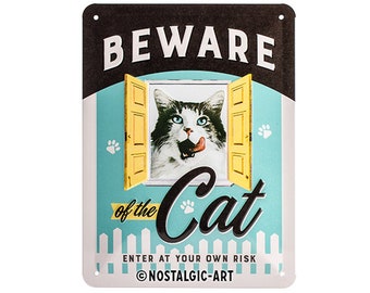 Nostalgic-Art Plaque en tôle rétro, 15 x 20 cm, « Attention au chat », idée cadeau pour les propriétaires de chats, en métal, design vintage