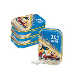 Nostalgic-Art Retro Pillendose, 4 x 6 x 1,6 cm, 24h Le Mans – Racing Poster Blue (4er-Set) – Geschenk für LeMans-Fans, OLP, mit Minz-Dragees