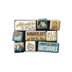 Nostalgic-Art Retro Kühlschrank-Magnete, 9 Stück, Outdoor Adventure, Geschenk-Idee für Camping-Fans, Magnet-Set, Vintage Design Bild 1