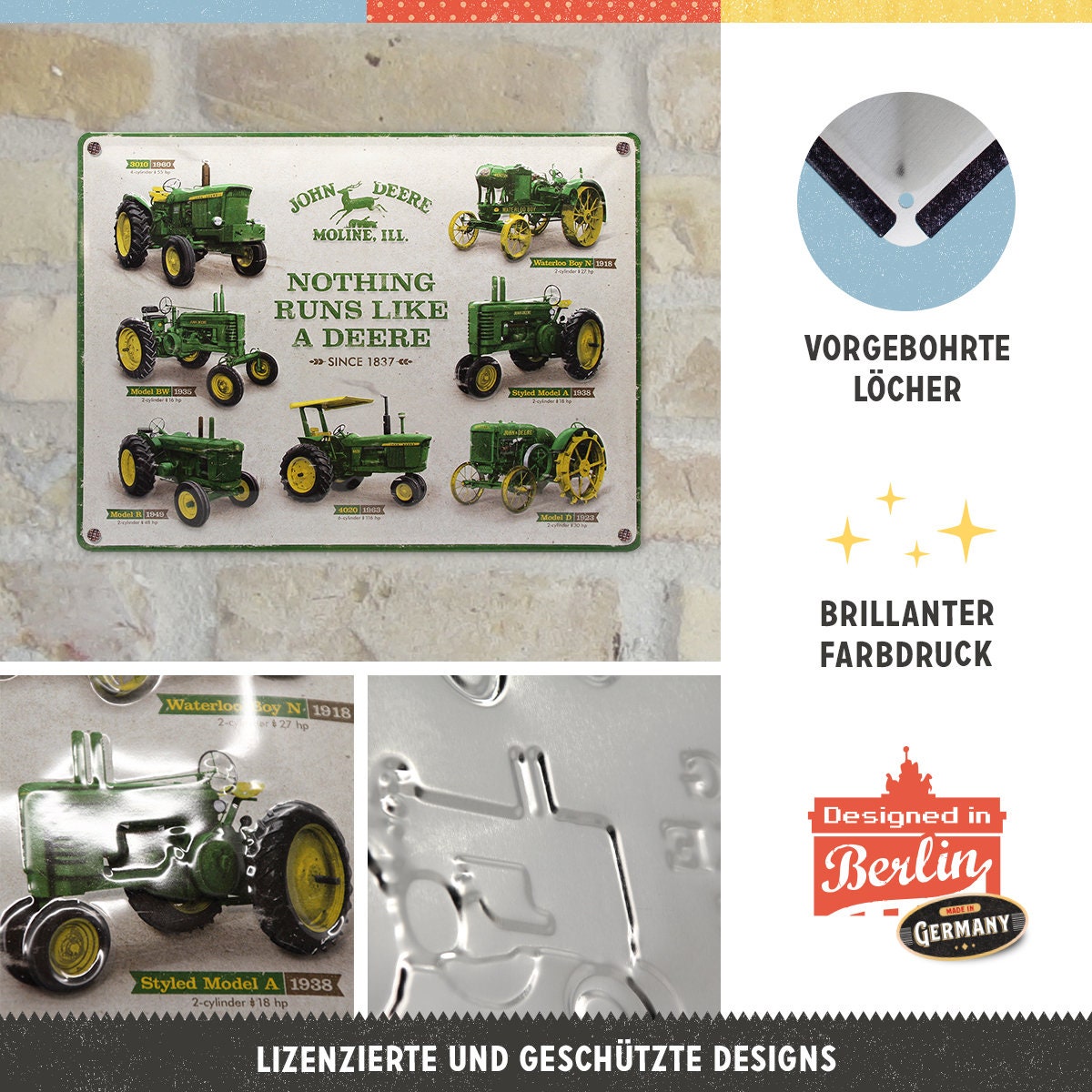 Plaque Métal Vintage John Deere Model Chart - Décoration Rétro Tracteurs 30x40cm Idéal Cadeau Fan
