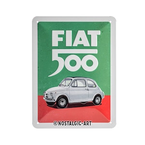 Nostalgic-Art Retro blikken bord, 15 x 20 cm, "Fiat 500 - Italiaanse kleuren", cadeau-idee voor fans van Fiat-accessoires, van metaal, vintage design