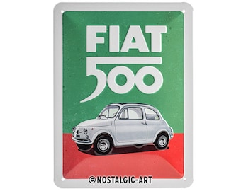 Nostalgic-Art metal sign approx. 6 x 8 in Fiat 500 - Italian Colours wall decor retro gift for fans, collectors, garage wall decor, OLP
