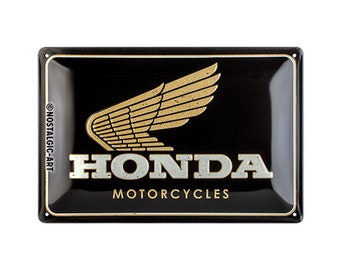 Nostalgic-Art Retro Tin Sign, 20 x 30 cm, "Honda MC - Motorcycles Gold", Gift Idea for Bikers, Made of Metal, Vintage Design