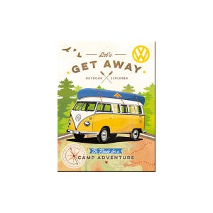 Aimant de réfrigérateur rétro Nostalgic-Art, 6 x 8 cm, VW Bulli – Let's Get Away ! – Cadeau Volkswagen Bus, en métal, design vintage, OLP