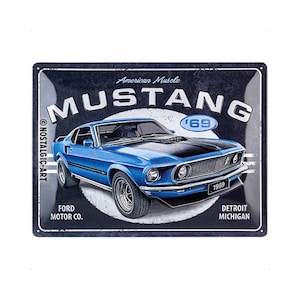 Nostalgic-Art Cartel retro de chapa, 30 x 40 cm, "Ford Mustang - 1969 Mach 1 Blue", idea de regalo para los fans de Ford, de metal, diseño vintage