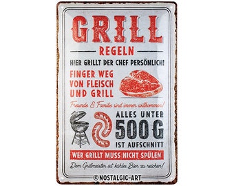 Nostalgic-Art Retro Blechschild, 20 x 30 cm, "Grillregeln", Geschenk-Idee für Grill-Fans, aus Metall, Vintage Design mit Spruch