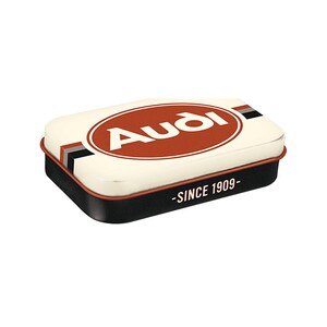 Audi - Retro metalen blikje XL met logo en pepermunt, 9,5 x 6 cm