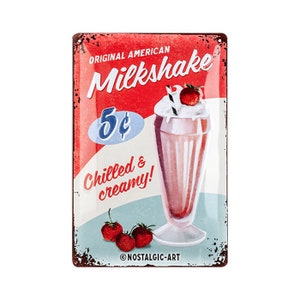 Nostalgic-Art retro tin sign, 20 x 30 cm, &quot;Milkshake&quot;, gift idea for diner fans, made of metal, vintage design