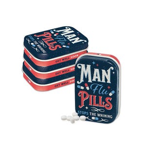 Nostalgic-Art Retro Pill Box, 4 x 6 x 1.6 cm, Man Flu Pills (set of 4) – Gift idea for nostalgia fans, with mint dragees, vintage design