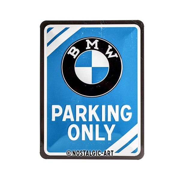 Nostalgic-Art Retro Blechschild, 15 x 20 cm, "BMW – Parking Only Blue", Geschenk-Idee für BMW Accessoires Fans, aus Metall, Vintage Design