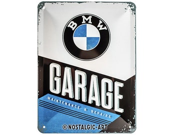 Nostalgic-Art Retro tin sign, 15 x 20 cm, &quot;BMW - Garage&quot;, gift idea for BMW accessories fans, made of metal, vintage design