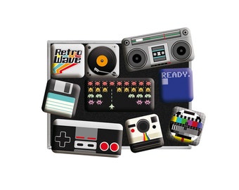 Aimants de réfrigérateur rétro Nostalgic-Art, paquet de 9, « Retro Wave Media », idée cadeau pour les fans de nostalgie, ensemble d'aimants, design vintage