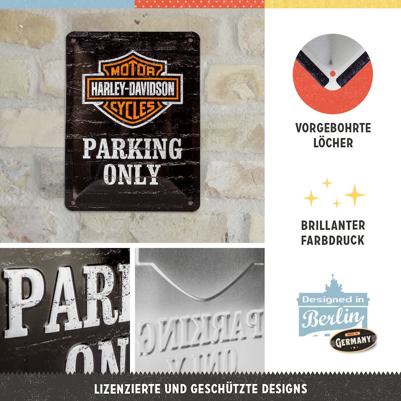 Nostalgic-Art Retro Blechschild, 15 x 20 cm, Harley-Davidson Parking Only, Geschenk-Idee für Biker, aus Metall, Vintage Design Bild 3