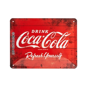 Nostalgic-Art Retro tin sign, 15 x 20 cm, "Coca-Cola Logo Red", gift idea for Coke fans, made of metal, vintage design