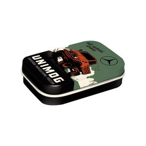 Portapillole Nostalgic-Art “Daimler Truck – Unimog” – Mini scatola di latta 4×6×1,6 cm, goffrata, confetti alla menta piperita, idea regalo per camionisti, OLP