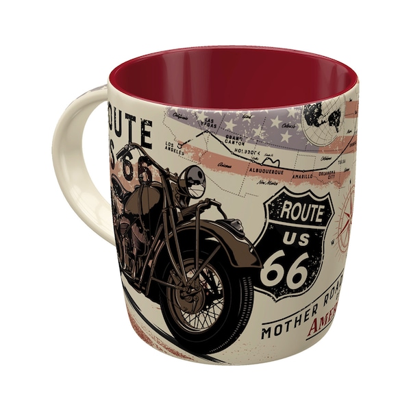 Nostalgic-Art Retro Kaffee-Becher, 330 ml, "Route 66 Bike Map", Geschenk-Idee für USA Fans, Keramik-Tasse, Vintage Design