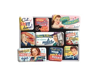 Nostalgic-Art Retro Fridge Magnets, Pack of 9, "Office Fun", Gift Idea for Nostalgia Fans, Magnet Set, Vintage Design