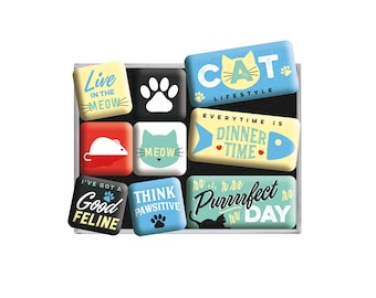 Nostalgic-Art Retro Fridge Magnets, Pack of 9, Cat Lifestyle, Gift Idea for Cat Owners, Magnet Set, Vintage Design