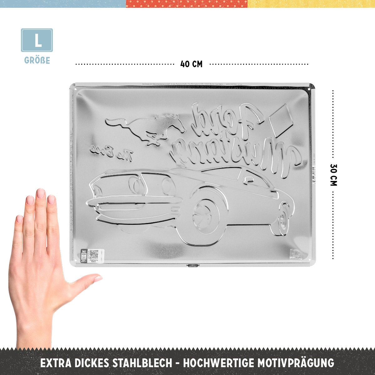 Targa Decorativa Ford Mustang Blu - Placca Metallica Vintage 30x40cm Per Appassionati Auto - Foto 4