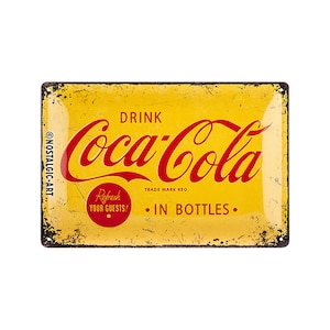 Coca-Cola - Logo Geel Retro Blikken Bord gemaakt van plaatstaal, 20 x 30 cm