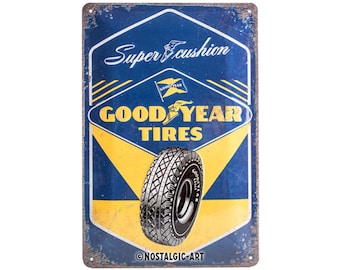 Nostalgic-Art Retro Blechschild, 20 x 30 cm, "Goodyear – Super Cushion", Geschenk-Idee für Motor-Fans, aus Metall, Vintage Design