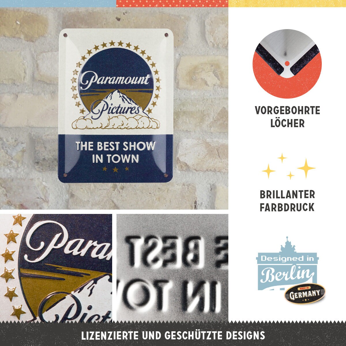 Paramount Blechschild Im Retro-Design – Offizielles Lizenzprodukt, Metall, 15x20 Cm, Wanddekoration