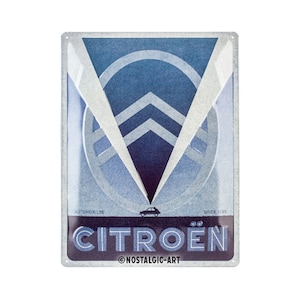 Nostalgic-Art Targa in metallo retrò, 30 x 40 cm, "Citroen - 2CV Logo Blue", idea regalo per gli appassionati di accessori Citroen, in metallo, design vintage