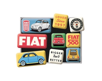 Nostalgic-Art Retro Fridge Magnets, Pack of 9, &quot;Fiat 500 - Loved Since 1957&quot;, Gift Idea for Fiat Fans, Magnet Set, Vintage Design