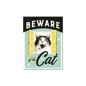 Nostalgic-Art Retro Kühlschrank-Magnet, 6 x 8 cm, Beware of the Cat – Geschenk-Idee für Katzen-Besitzer, aus Metall, Vintage Design