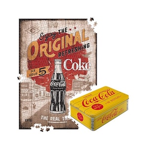 Nostalgic-Art Puzzle Retro de 1000 Piezas, 68 x 48 cm, Coca-Cola - Autopista 66 - Idea de Regalo para fanáticos de la Coca-Cola, OLP, en Lata de Metal Vintage