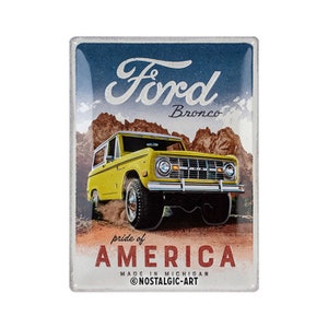 Nostalgic-Art Targa in metallo retrò, 30 x 40 cm, "Ford - Bronco Pride of America", idea regalo per i fan della Ford, in metallo, design vintage