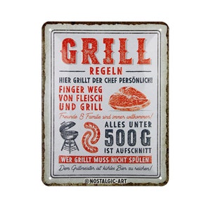 Nostalgic-Art Retro Tin Sign, 15 x 20 cm, &quot;Grill Rules&quot;, Gift Idea for Grill Fans, Made of Metal, Vintage Design with Saying