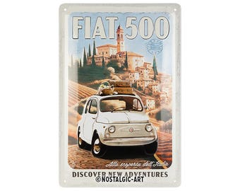 Nostalgic-Art metal sign approx. 8 x 12 in Fiat 500 - Discover New Adventures wall decor retro gift for fans, collectors, vintage gift, OLP