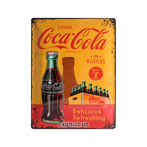 Nostalgic-Art metal sign approx. 12 x 16 in Coca-Cola - In Bottles Yellow wall decor retro gift for fans, collectors, garage wall decor, OLP