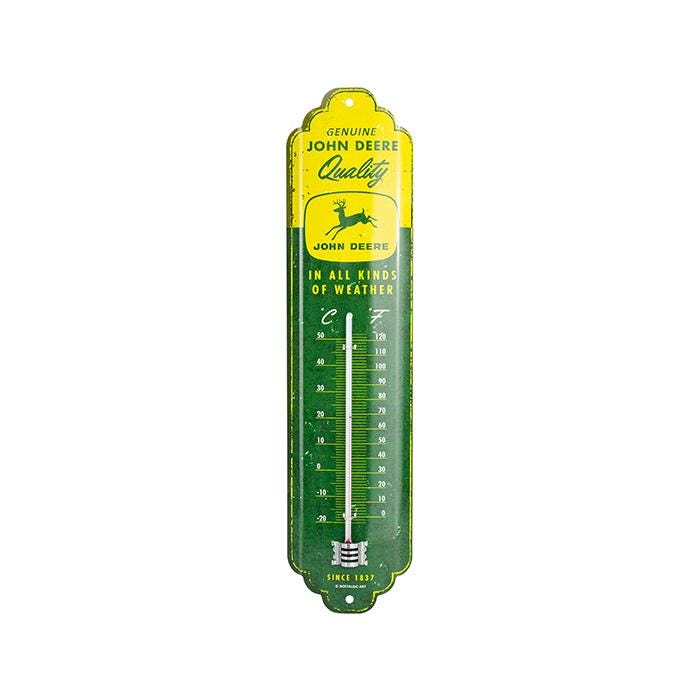 Nostalgic-Art Retro Thermometer, 7 x 28 cm, John Deere–In all kinds of weather – Gift for tractor fans, OLP, made of metal, vintage design