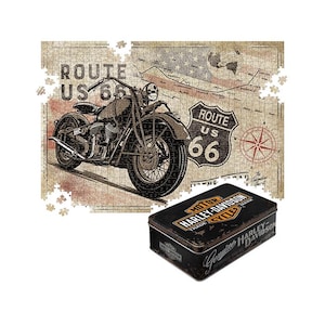 Nostalgic-Art Retro Puzzle 1000 Teile, 68 x 48 cm, Route 66 – Bike Map – Geschenk-Idee für Amerika-Fans,  in Vintage-Metalldose als Geschenk
