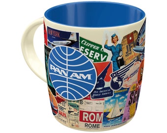 Nostalgic-Art Retro Kaffee-Becher, 330 ml, "Pan Am – Travel Collage", Geschenk-Idee für Reiselustige, Keramik-Tasse, Vintage Design