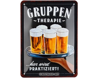 Nostalgic-Art Retro Blechschild, 15 x 20 cm, "Gruppentherapie – Bier", Geschenk-Idee für Bier-Fans, aus Metall, Vintage Design mit Spruch