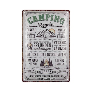 Nostalgic-Art retro metal sign, 20 x 30 cm, &quot;Camping rules&quot;, gift idea for camping fans, made of metal, vintage design with saying