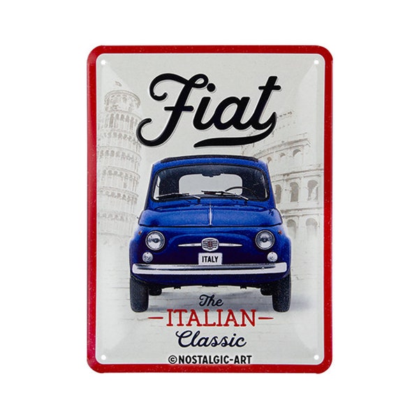 Nostalgic-Art Plaque rétro en tôle, 15 x 20 cm, « Fiat 500 - The Italian Classic », idée cadeau pour les fans de Fiat, en métal, design vintage