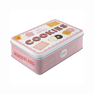 Nostalgic-Art Retro Förvaringsburk, Platt, 2,5 l, Wonder Cookies – Presentidé för sötsugare, Kakburk med lock, Vintage Design
