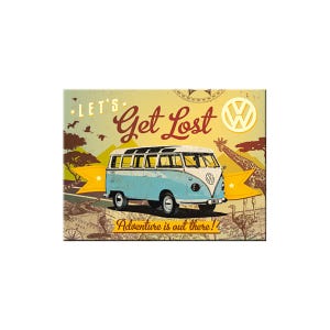 Aimant de réfrigérateur rétro Nostalgic-Art, 6 x 8 cm, VW Bulli – Let's Get Lost – Idée cadeau bus Volkswagen, en métal, design vintage OLP