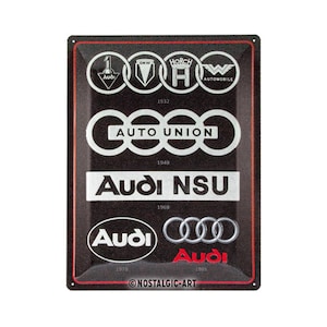 Nostalgic-Art Targa in metallo retrò, 30 x 40 cm, "Audi - Logo Evolution", idea regalo per gli appassionati di accessori Audi, in metallo, design vintage