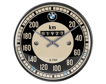 BMW - Zegar ścienny retro z prawdziwym szklanym prędkościomierzem, Ø 31 cm