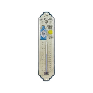 Nostalgic-Art Retro Thermometer, 7 x 28 cm, Gin & Tonic Served Cold – Gift idea as a bar accessory, made of metal, vintage design